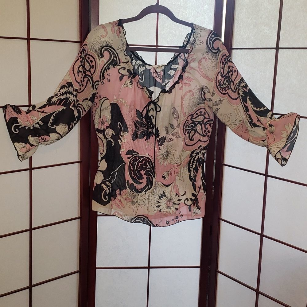 NICOLA Black/Pink Sheer Floral Blouse
